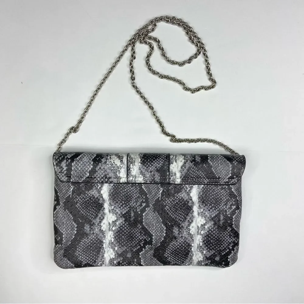 INC Faux Snakeskin Crossbody Clutch Black White